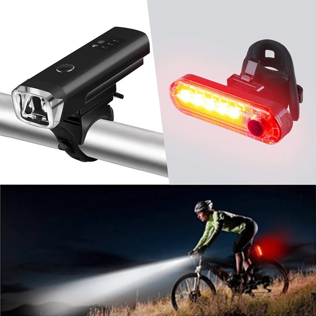 LED Bike Headlight Cycling Bicycle Front /& Rear Tail Light Set Rechargeable Set