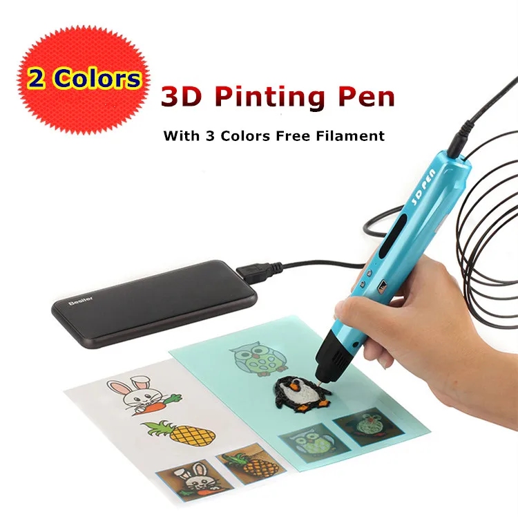 2 Colors Choose 3D Drawing Pen 1 75mm ABS PLA Filament 3D Pen With LED Screen