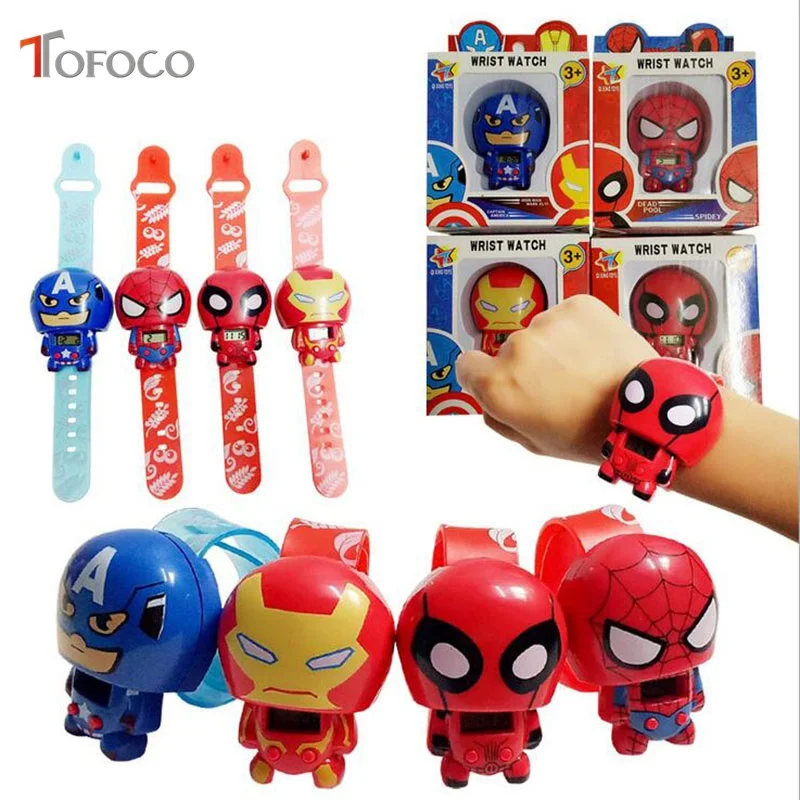 

TOFOCO New Deformed Electronic Wrist Watch Toys Captain American Deadpool Doll Model Toys Cartoon Movie Christmas Gift For Kids