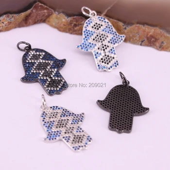 

10Pcs New Arrival Black/Silver Color CZ Micro Pave Hamsa Hand Charm Pendant for Women Lady Jewelry