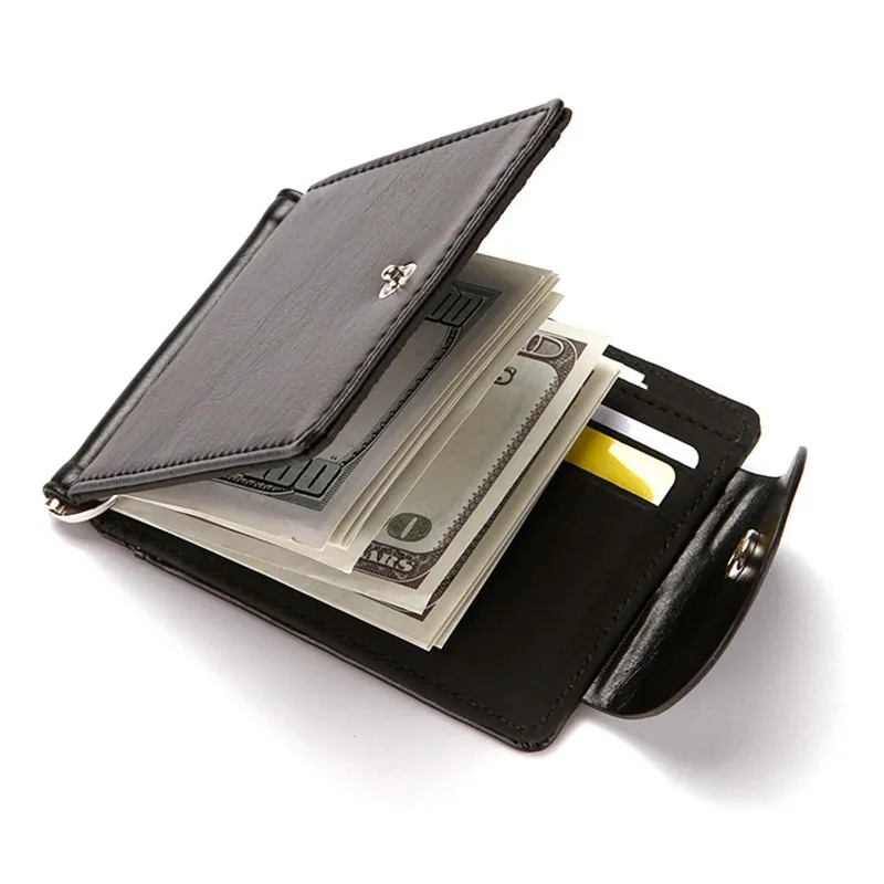 

Creative Flip Cover Long Section Card Holder For Men Wallet Multi-Card-Bit Cardholder Dollar Clip PU Leather Clutch Wallet