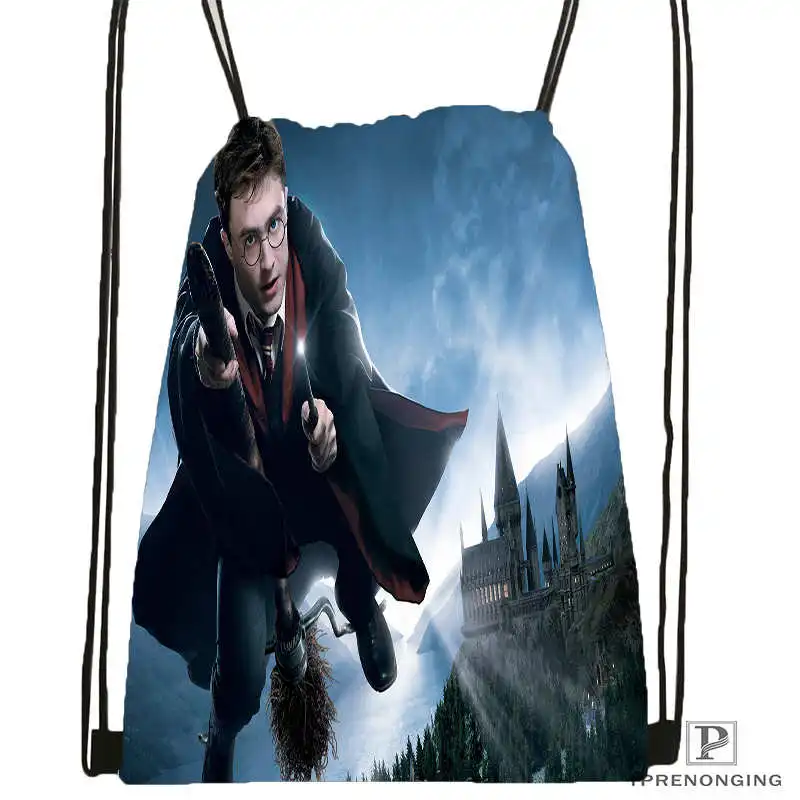 Drawstring Backpack Custom Гарри Поттер-походная сумка на шнурке для мужчин женщина милый рюкзак дети ранец(черный Назад) 31x40 см#20180611-03-158 - Цвет: Drawstring Backpack