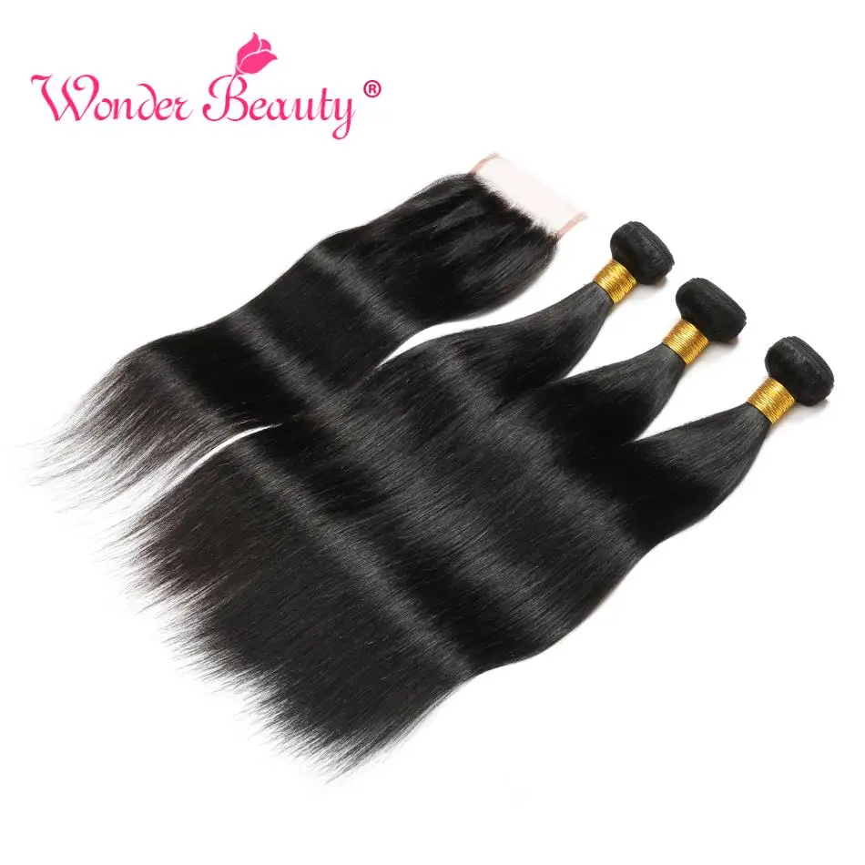 Peruvian straight human hair bundles with closure