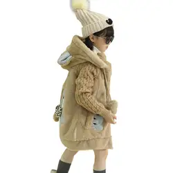 Мультфильм кролик зима парка для девочек толстый теплый с капюшоном Детская верхняя одежда От 5 до 14 лет подростковая Свитера для девочек