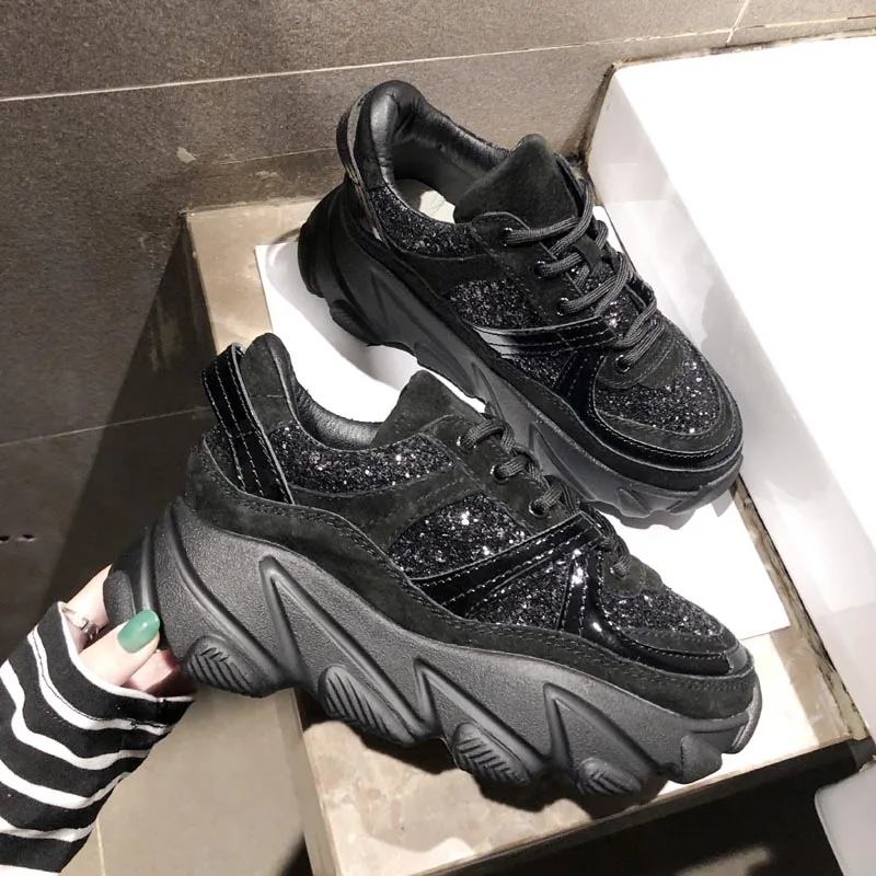 

Platform Sneakers Women Shoes Chunky Casual Ladies Glitter Sneaker Zapatillas Mujer Zapatos 2019 Woman Trainers Black Fashion De