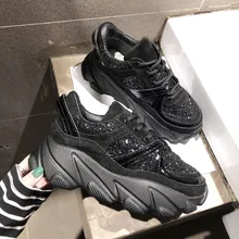 Platform Sneakers Women Shoes Chunky Casual Ladies Glitter Sneaker Zapatillas Mujer Zapatos 2019 Woman Trainers Black Fashion De
