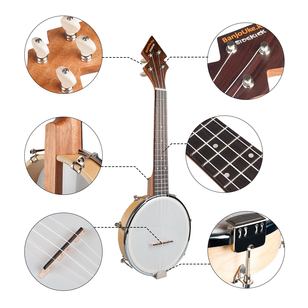 BanjoUke SideKick Tenor Banjolele W/Gig Bag+ тюнер+ ремень BANJOUKE KIWI 26 дюймов белый цвет