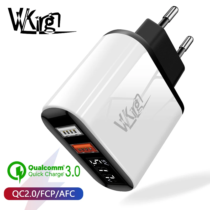 

VVKing 18W Quick Charge 3.0 Fast Charger HD Smart Display EU Plug For iPhone X Samsung Xiaomi Huawei 2 USB QC3.0 Charger Adapter