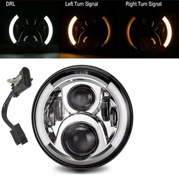 

1pcs 7inch H4 LED Round Motorcycle Driving Headlights 50W Hi/Lo Beam with DRL Turn Signal Halo Ring Angle Eyes For motor Bike