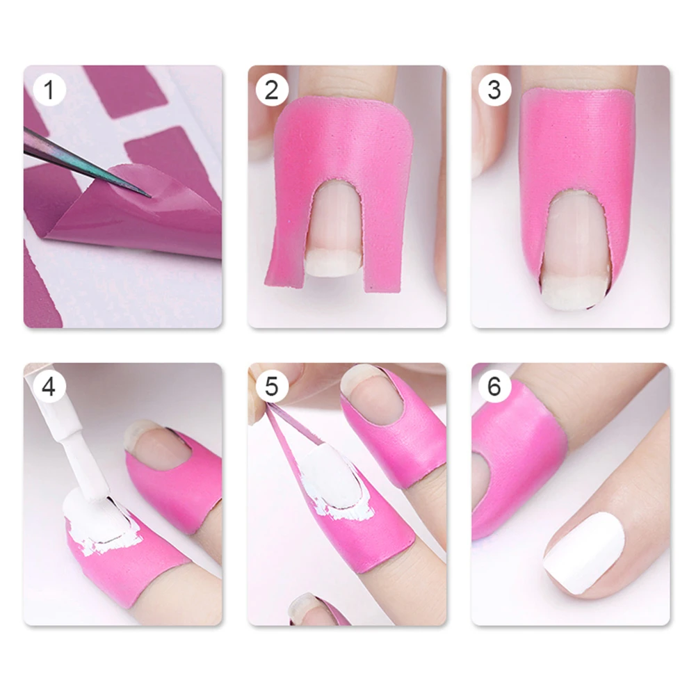 10pcs/Sheet Peel Off Tape Spill-resistant Nail Protector Black White Pink Creative U-shape Finger Cover Sticker Nail Art Polish