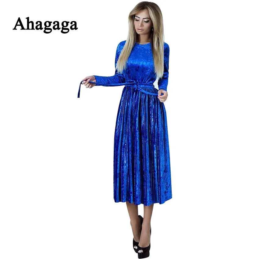 

2019 Spring Velvet Dress Women Bodycon Casual Long Sleeve sashes regular O-neck Casual Dress Women Dresses vestidos Robes Female