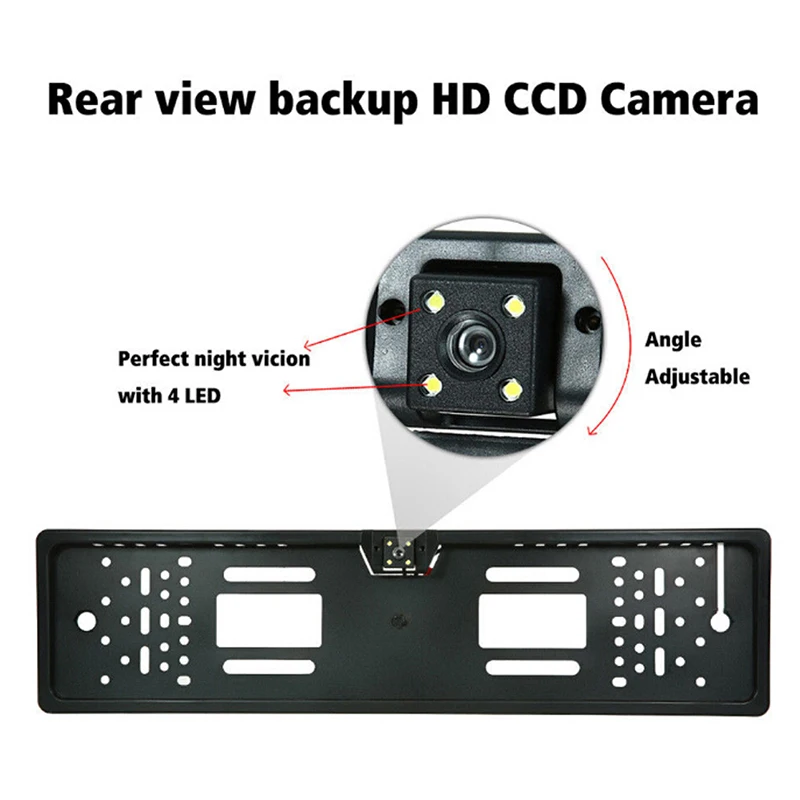 

European License Plate Frame Night Vision with LED DEDC Universal HD Car Rear View Backup Reverse Camera