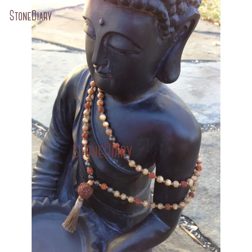 20180312-NM10950-Hand knotted Amber Shell, Bronzite & Rudraksha 108 Bead Mala_2
