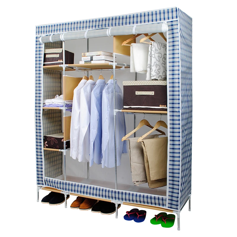 Large Capacity High quality Oxford Fabric Wardrobe With Blue Plaid