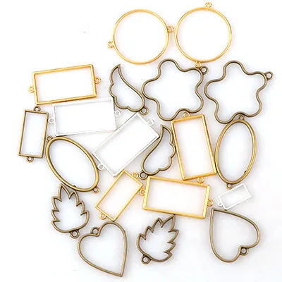 

New Vintage Mix Shapes Antique Metal Hollow Frame Glue Blank Connector Charms Pendant DIY Jewelry Findings Accessories