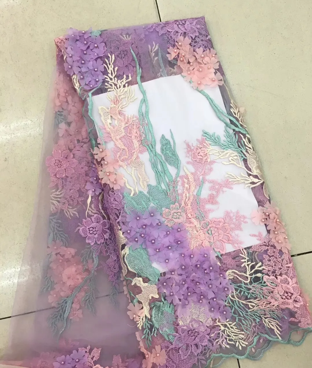 

3d lace fabric with beads 5yard fashion PURPLE african lace fabric 2019 high quality 3d flower fabric for dress RF25221