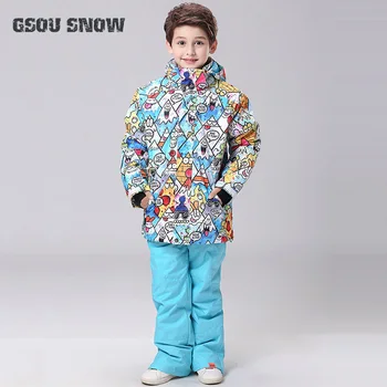 

Gsou Snow Clothing Set Children Lovely Leopard Grain Design Waterproof and Keep Warm Breathable Waterproof Boy Children Ski Suit
