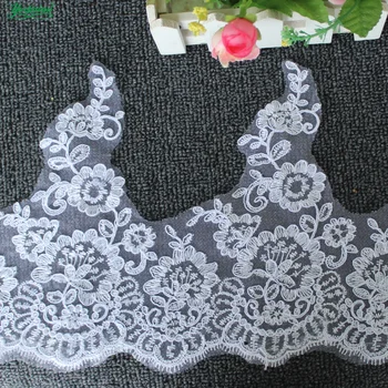 

YACKALASI 5 Yds White Bridal Wedding Lace Fabrics Appliqued Scalloped 3D Flower Embroidered Sewing Trims For Dress 21cm