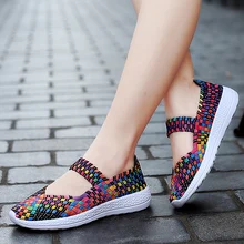 Womens Shoes Summer Sneakers Breathable Casual Flats Female Woven Shoes Slip On Ladies Loafers Handmade Sneakers Big Size 42