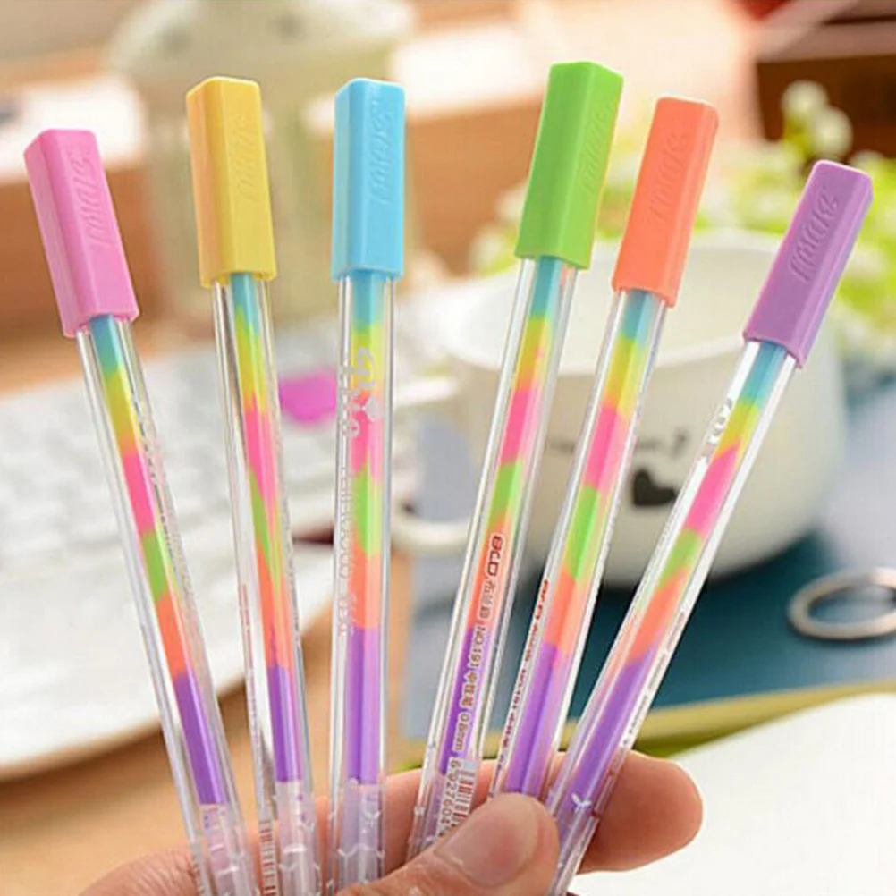 1pc Rainbow gel pen Multi color 0.8mm roller pens Fluorescence