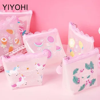 

Unicorn Transparent Students Coin Purse Children PVC Zipper Change Purse Women Mini Wallet Flamingos Key Card Bag Kids Gift
