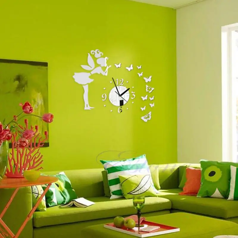 Modern Butterfly Fairy Clock DIY 3D Art Mirror Wall Sticker Kids Room Home Decor Modern Butterfly Fairy Clock DIY 3D Art Mirror Wall Sticker Kids Room Home Decor