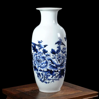 

Jingdezhen CERAMIC BLUE PEONY FLOWERS rich modern fashion vase bottle gourd Home Furnishing decoration