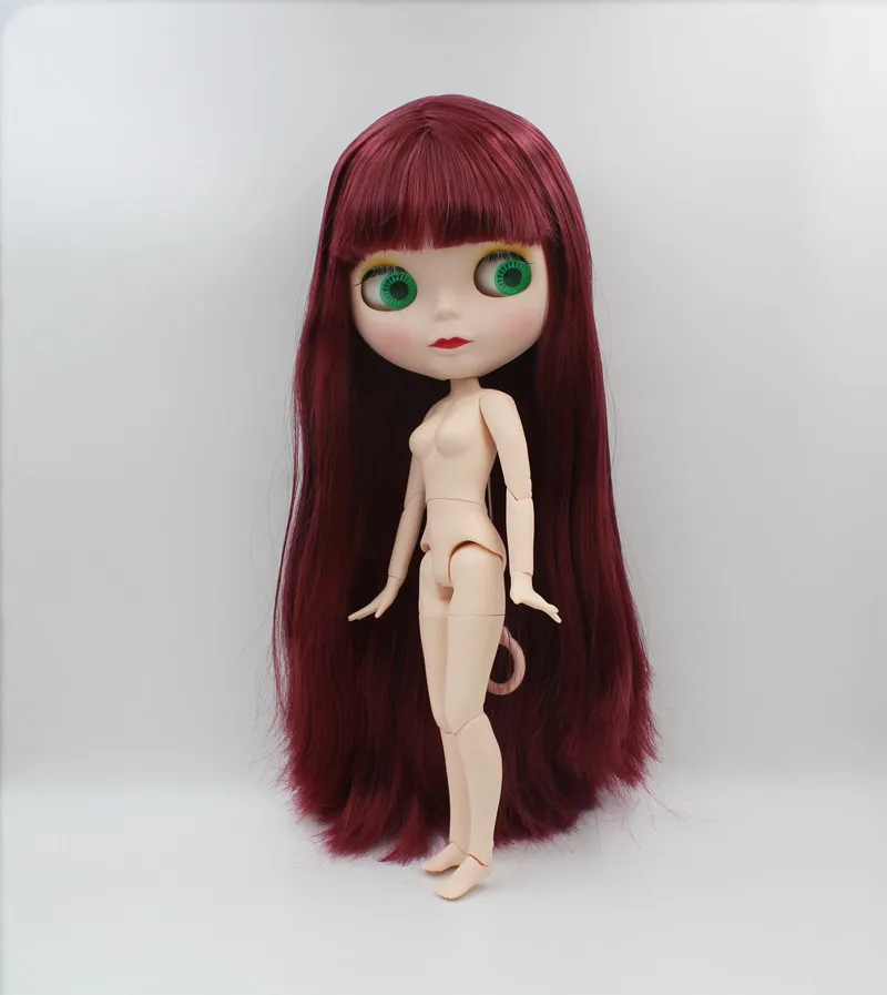 Blygirl у нее есть прямая кукла Blyth винно красная челка 1/6 куклы телесного цвета 19