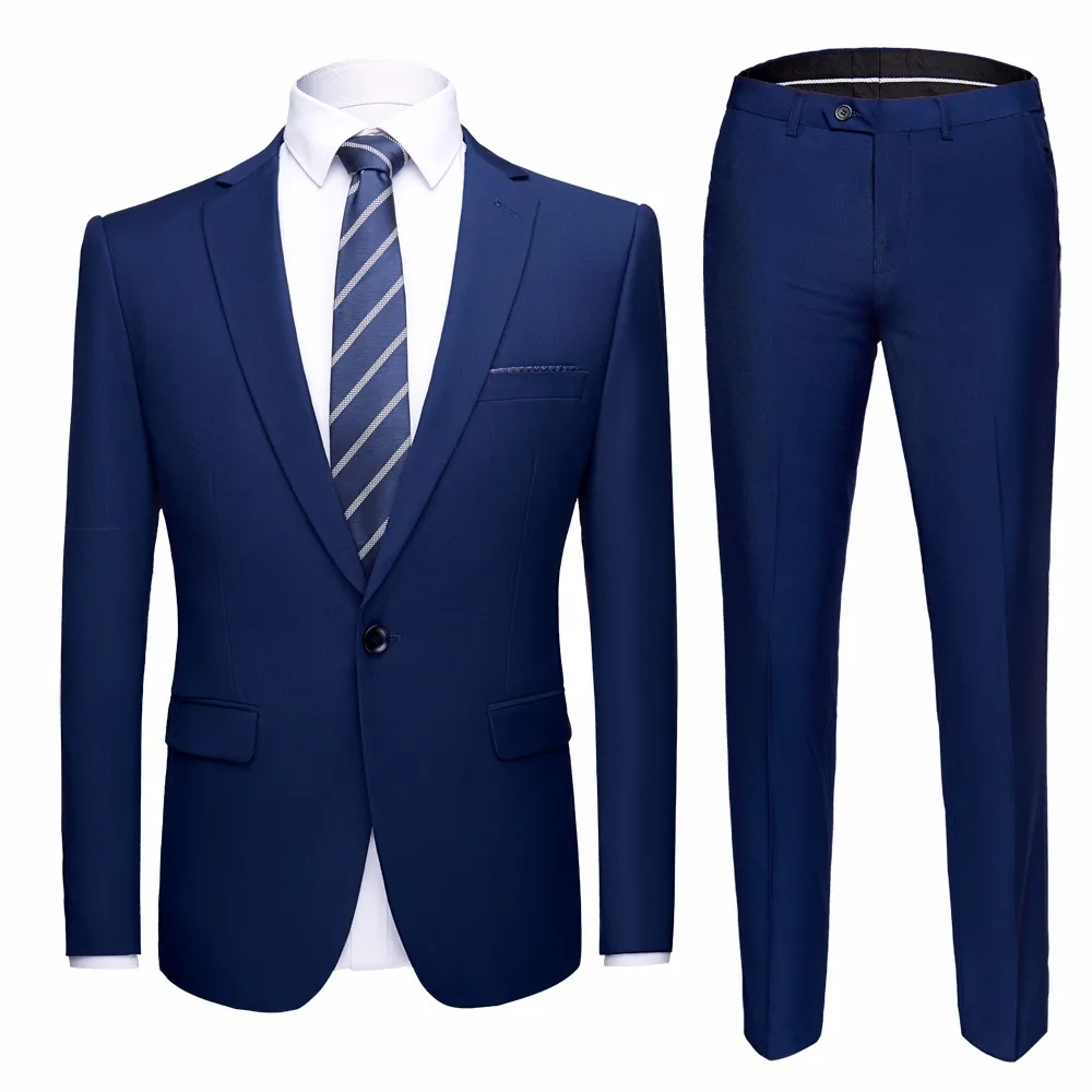 OSCN7, однотонный мужской костюм для отдыха размера плюс, повседневные деловые свадебные костюмы для мужчин, 2 шт., повседневный приталенный мужской костюм 923