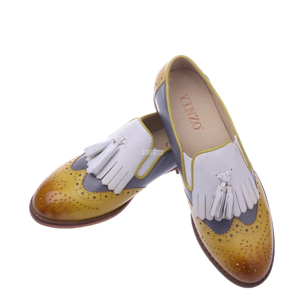 Yinzo бренд Туфли без каблуков в британском стиле оксфорды Обувь для Для женщин из натуральной овечьей кожи Для женщин Ленточки Slip-On Лоферы для женщин Повседневная женская обувь
