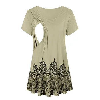 

Breastfeeding Blouse 2019 Print Women's Comfy Layered Floral Nursing Tunic Top Khaki