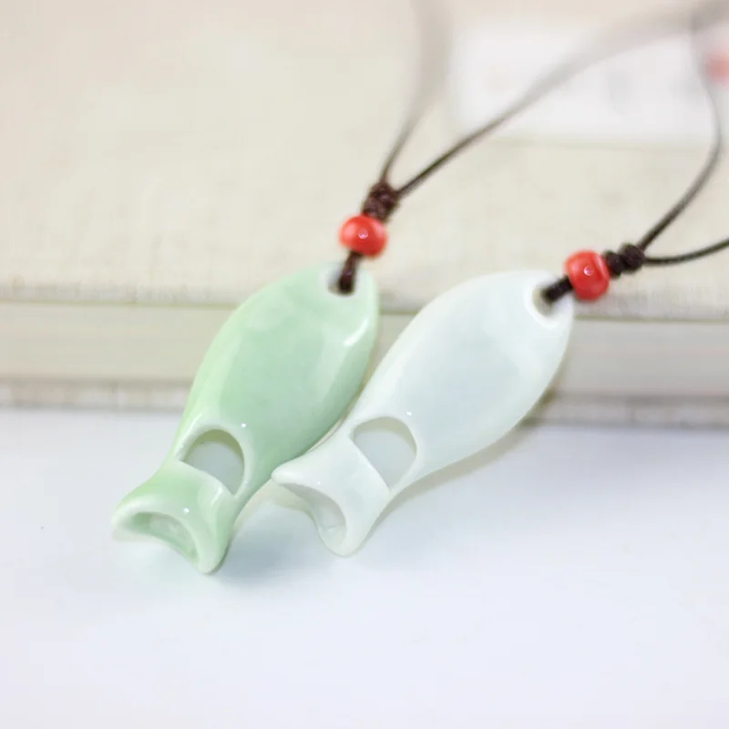 

12 Pieces/Lot Ceramic Colorful Pendants Women Necklace Fish Whistle Leather Rope Jewelry Statement Charm Retro Choker Wholesale