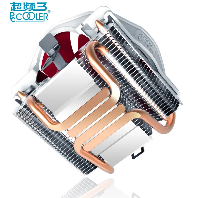 Baratos Pccooler V6 4 tubos de calor de cobre enfriador de CPU para AMD Intel 775 1150 1151 1155 1156 radiador de CPU 120mm 4 pines ventilador de CPU silencioso