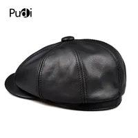 Pudi человек Натуральная кожа newsboy cap женщин Зимние бейсболки охоты Гэтсби 2017 Новый бренд малярные шляпы черный цвет HL193