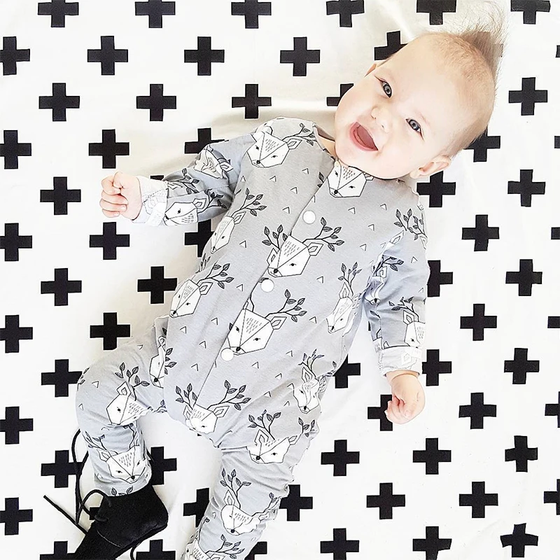 

TinyPeople Baby Rompers Sika deer Print Tiny Cottons Newborn Boys Romper Girls Clothes Infant Baby Clothing LongSleeved Jumpsuit