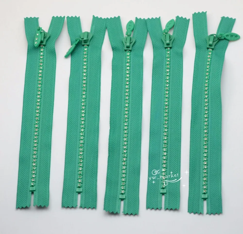 

5 pcs Green 18cm B Grade RHINESTONE ZIPPERS Great for Bags