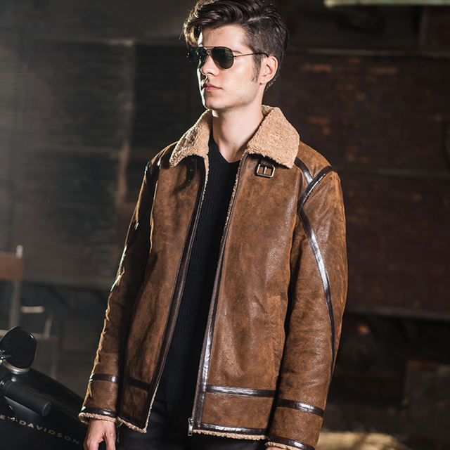 Men’s real leather jacket fur motorcycle pigskin Genuine Leather jacket men leather coat