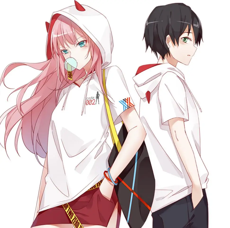 

darling in the franxx code two 02 cosplay costume cotton hooded short sleeve tshirt tee