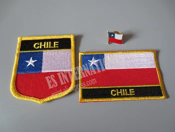 

National Flag Embroidery Patches and Metal Flag Lapel Pin CHILE