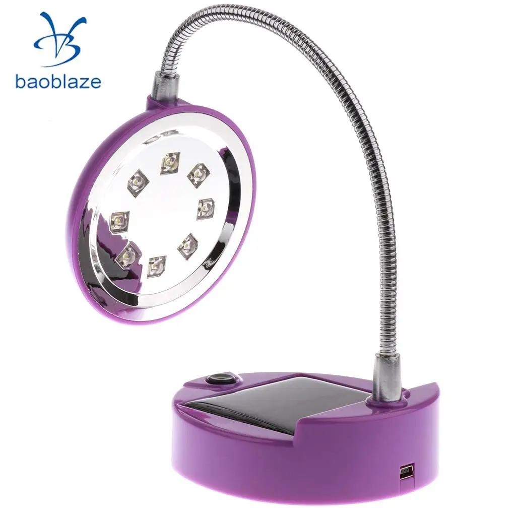 2 Pieces Flexible Gooseneck Style 8 LED Table Lamp Solar / USB Charger Purple
