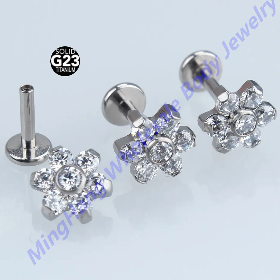 

G23 Titanium Crystal Zircon Internally Threaded 16g 14g Labret Lip Piercing Ear Cartilage Helix Tragus Stud Body Jewelry