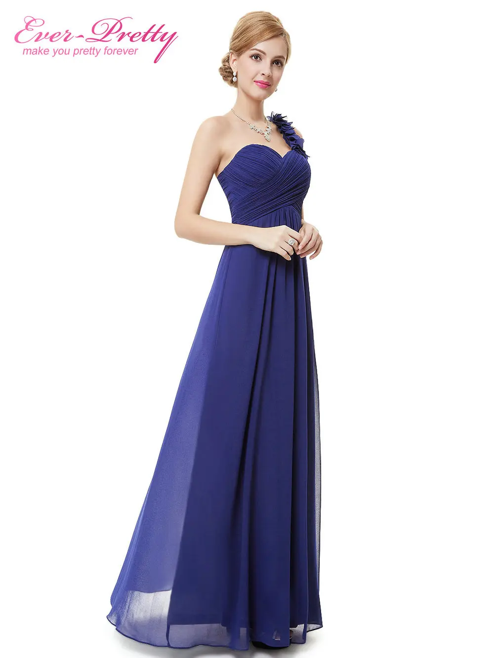 Вечерние платья Ever Pretty EP09768 с цветами, длинное, синее, с подкладкой, большие размеры, женские, с цветами, черное, шифоновое,, торжественное платье для свадьбы - Цвет: Spphire blue