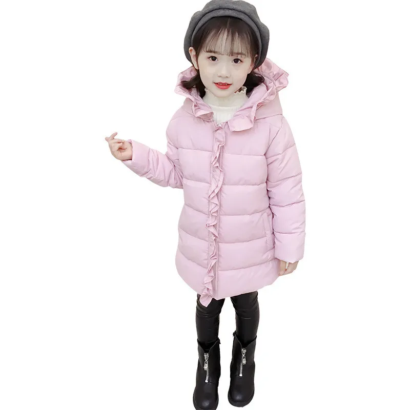 

2018 New Baby Girls Winter Warm Long Coat Kids School Hooded Jacket Fashion Cotton Down Cute Princess Bow Winter Clothes Girls