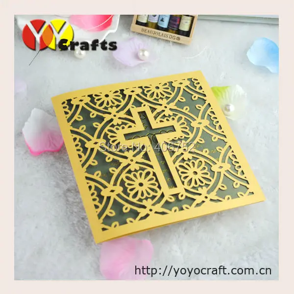 2017 Hot Golden Color Baby Baptism Cross Design Invitation 175c 175a
