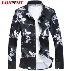 LONMMY 5XL 6XL 7XL гавайская рубашка для мужчин блузка с длинными рукавами S Мужская классическая рубашка повседневное черный blusas masculina S костюмы