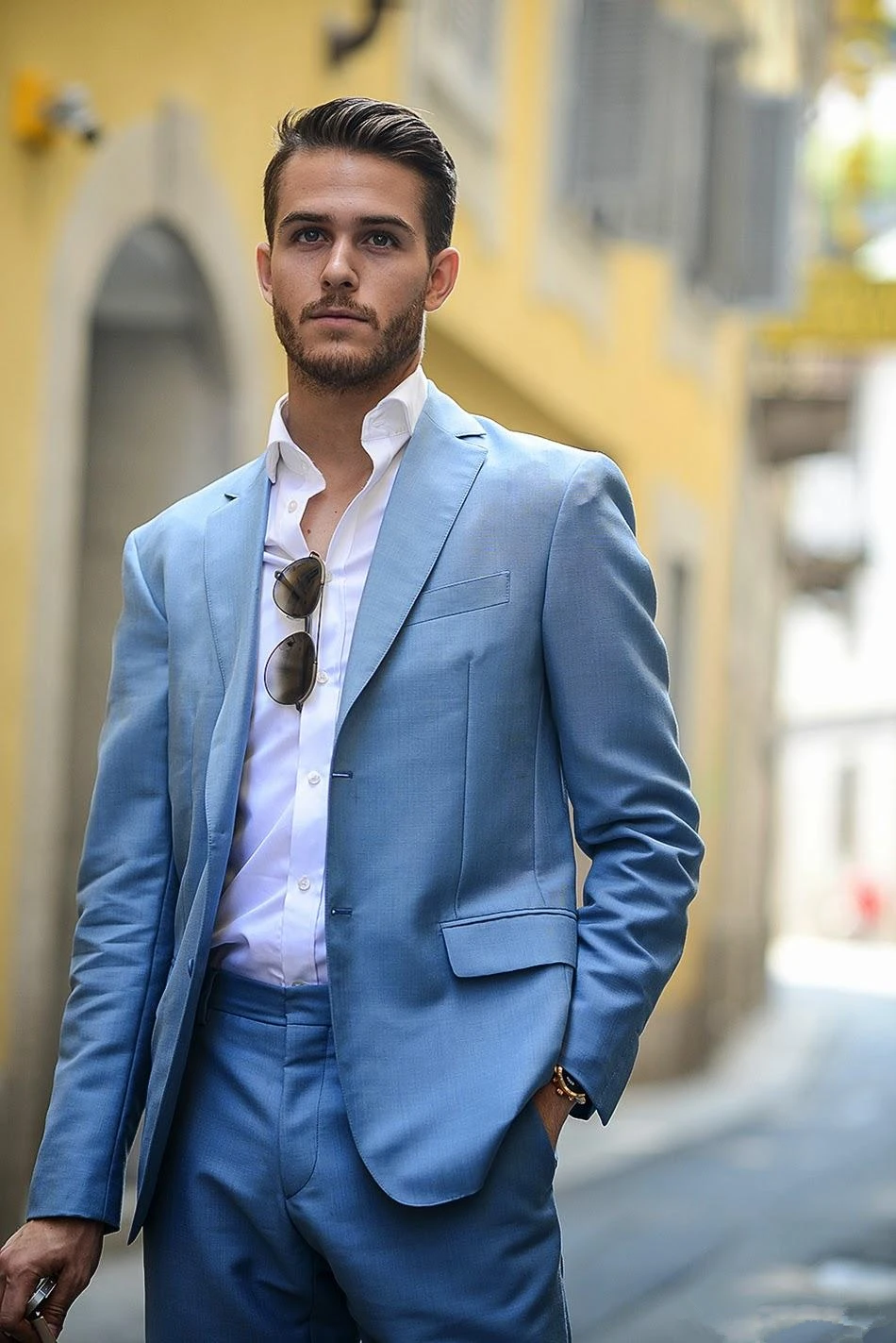 2016 Handsome Blue Groom Tuxedos Two Pieces Custom Made Slim Fit Formal