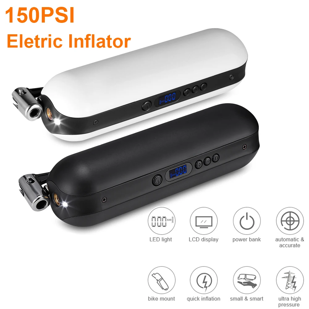 

150PSI Electric Inflator Pump USB Cigarette Lighter LED Light Power Bank Rechargeable Bike Car Air Compressor Inflatable Pump