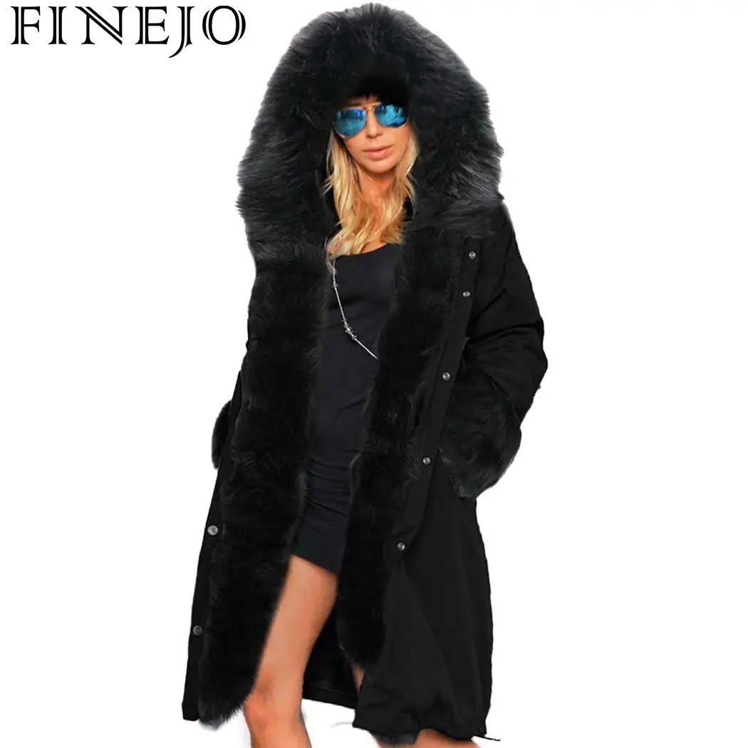FINEJO Long Overcoat Stylish Jacket Warm Winter Winter Fur Coat Coats Hooded Outerwear Faux Parka Women Thick
