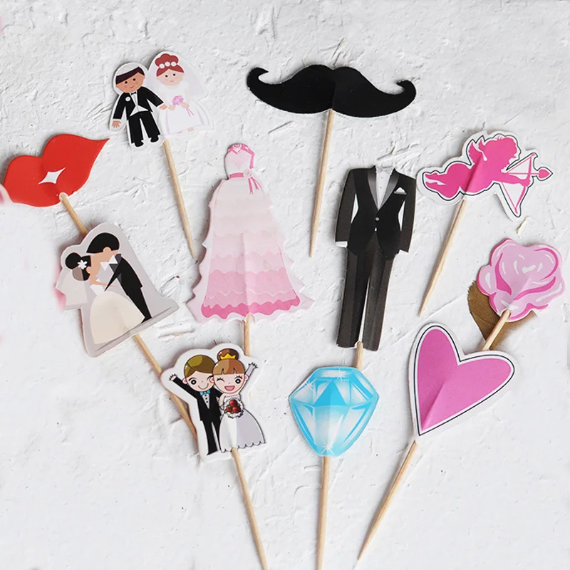 

240pcs wedding bride groom love heart rose flowers elephant zebra Cupcake Topper Pick supplies birthday wedding party decoration
