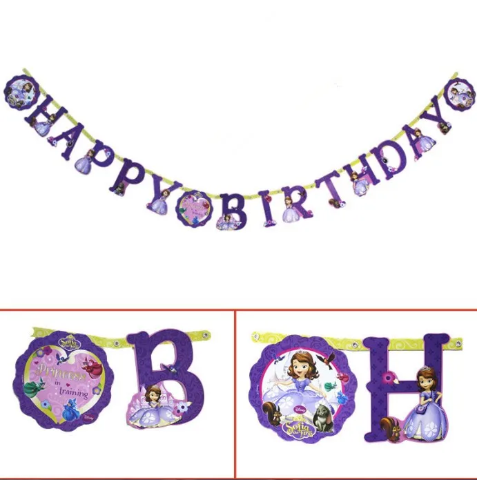 

kids girls baby shower birthday party sofia princess hanging banners/flags 1set about 3m